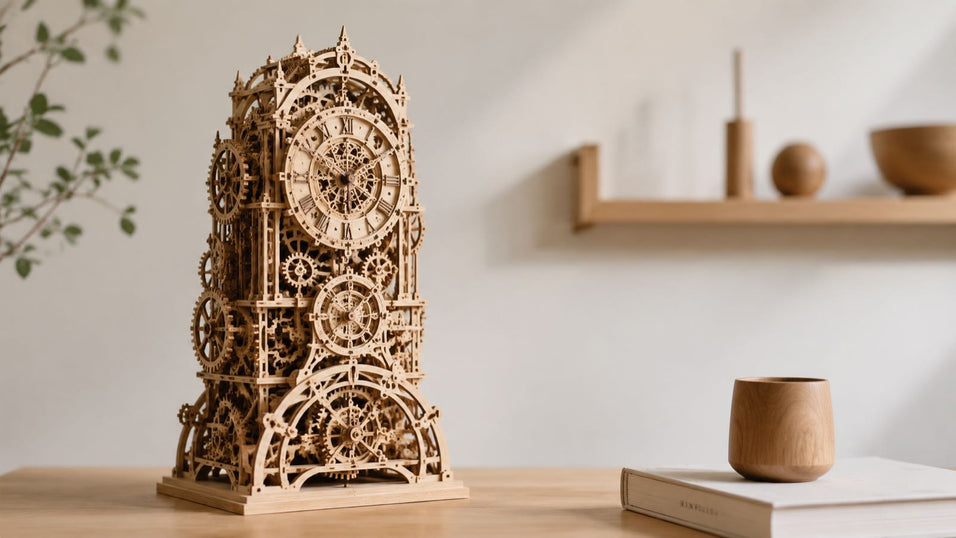 A highly complex, fully assembled mechanical 3D wooden puzzle featuring hundreds of gears, representing the ultimate building challenge for adults.