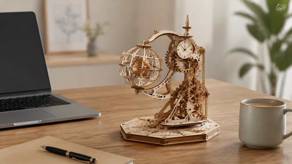 Small Jigden wooden puzzle providing stress relief on a professional office desk