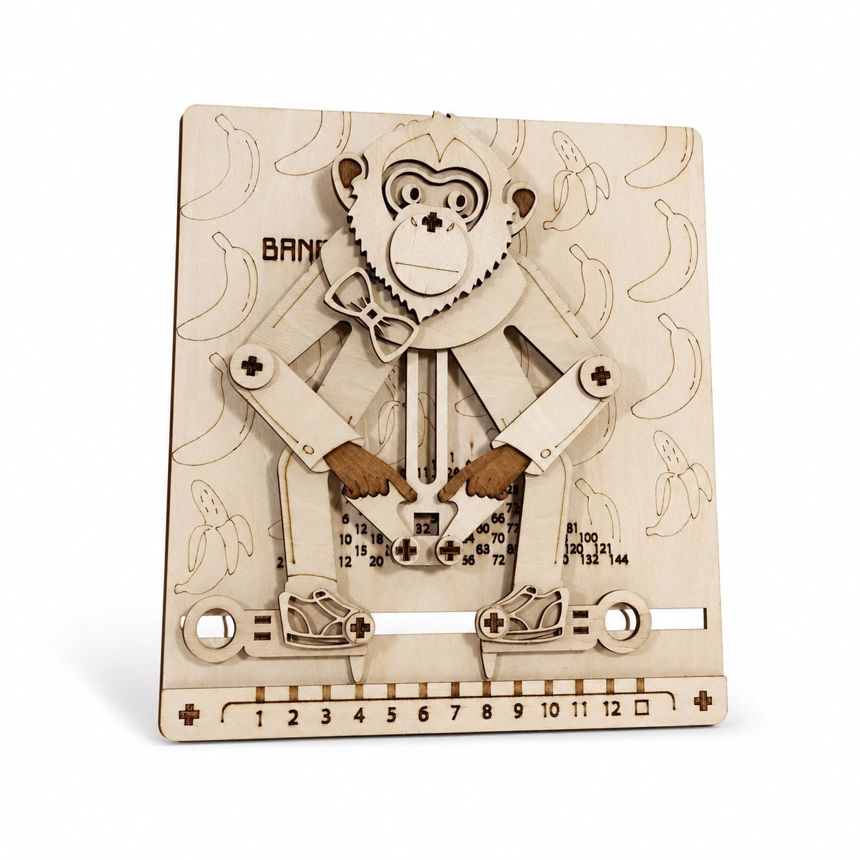 Educational Math Monkey 3D Wooden Puzzle on white background