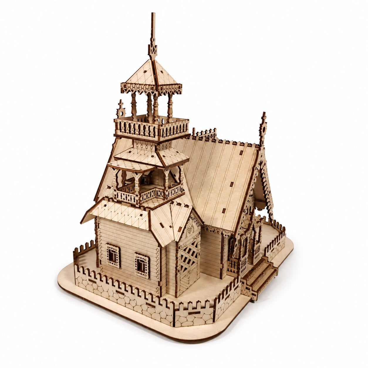 Assembled Ornate Manor 3D Wooden Puzzle on white background