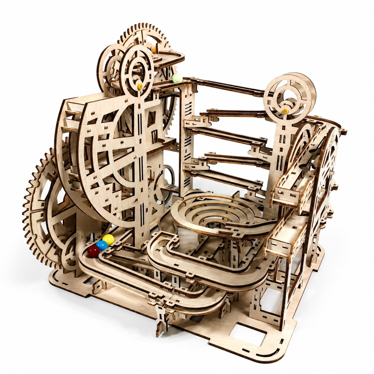 Kinetic Marble Run 3D Wooden Puzzle on white background
