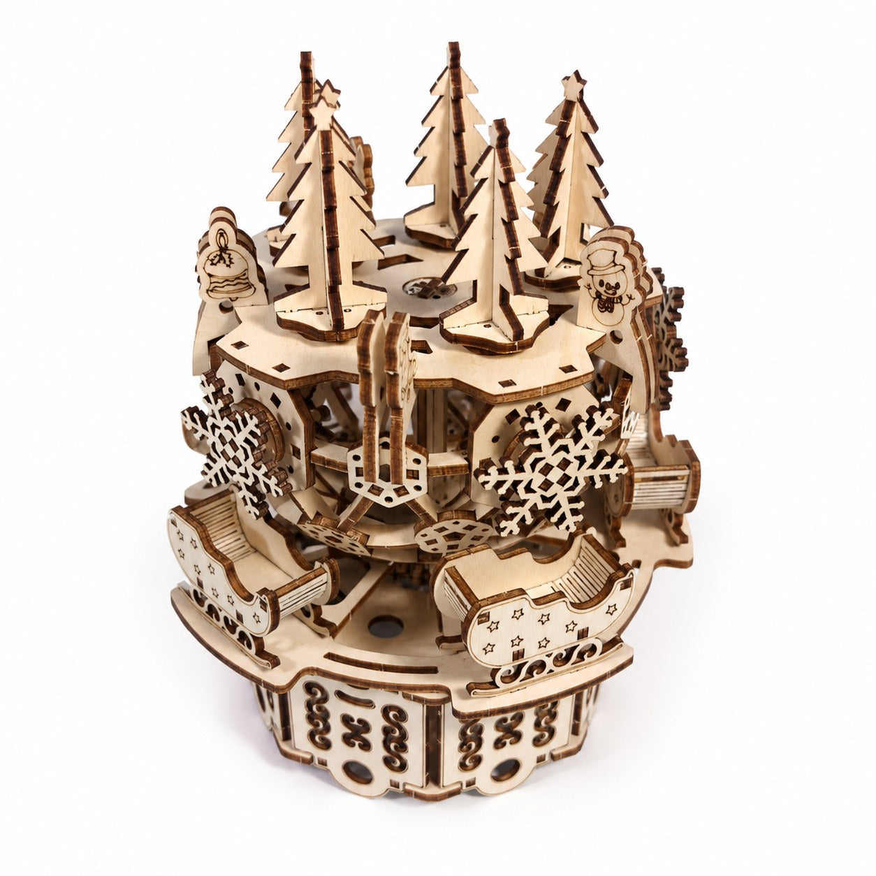 Festive Christmas Carousel 3D Wooden Puzzle on white background