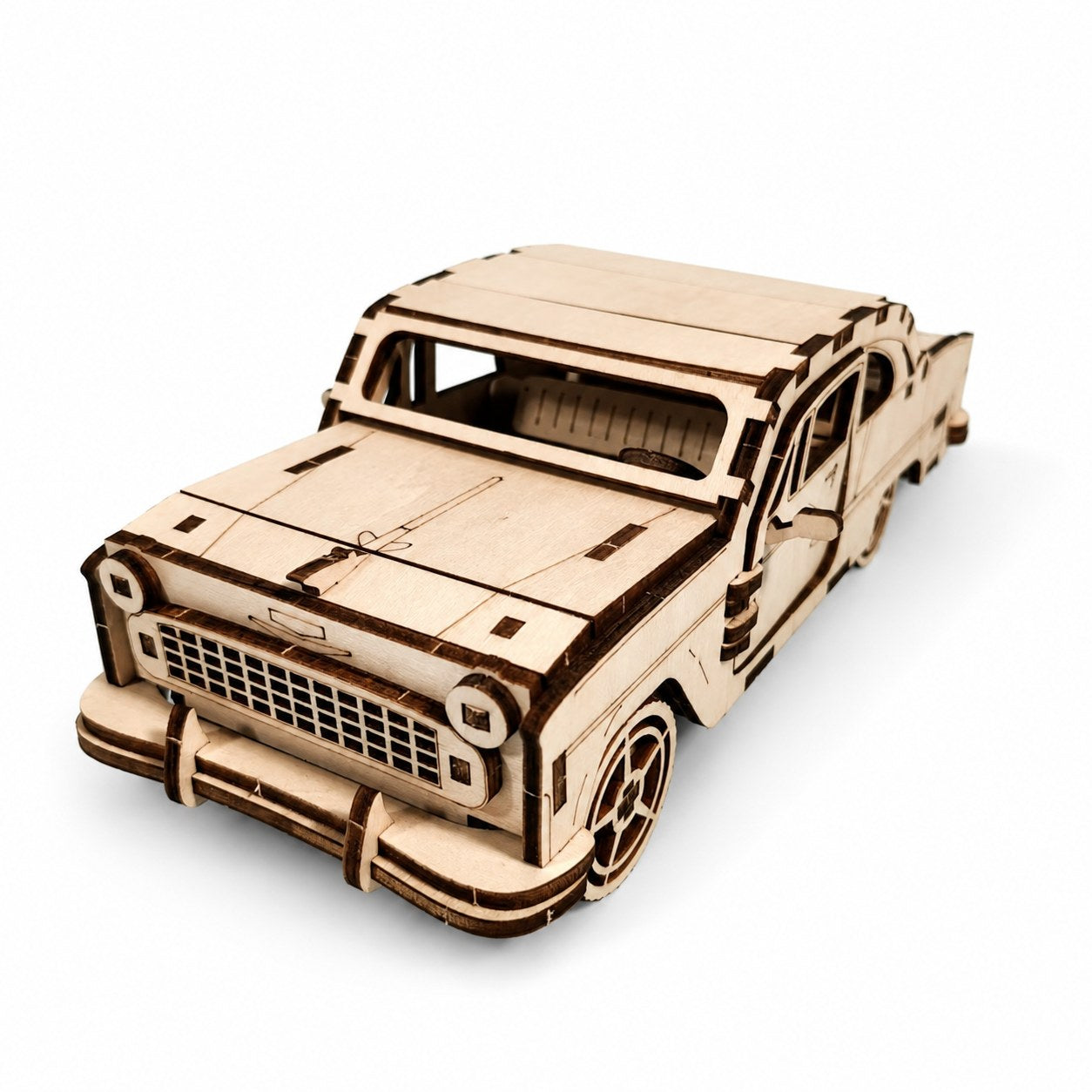 Vintage Sedan 3D Wooden Puzzle on white background