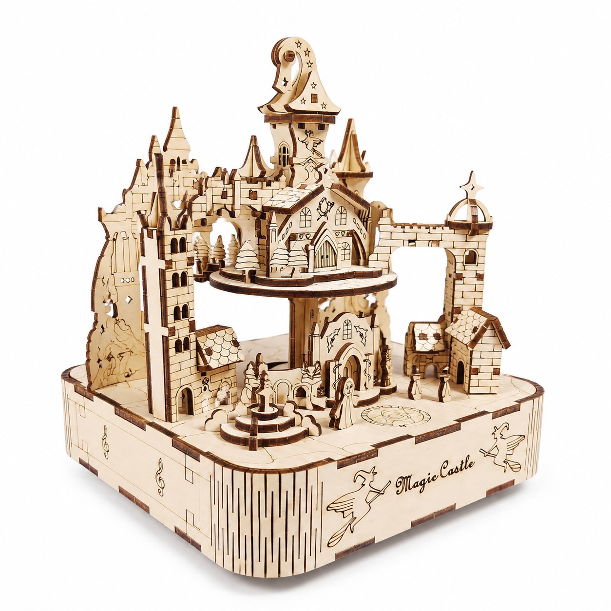 Magical Castle Music Box 3D Wooden Puzzle on white background