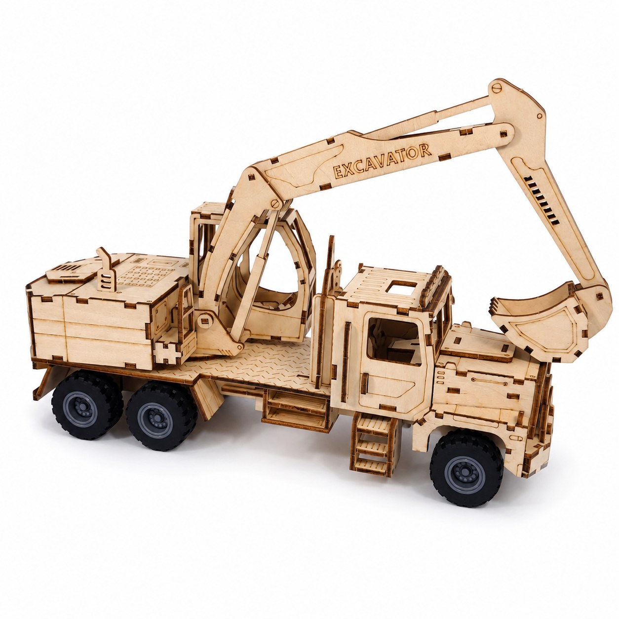 Industrial Excavator Truck 3D Wooden Puzzle on white background