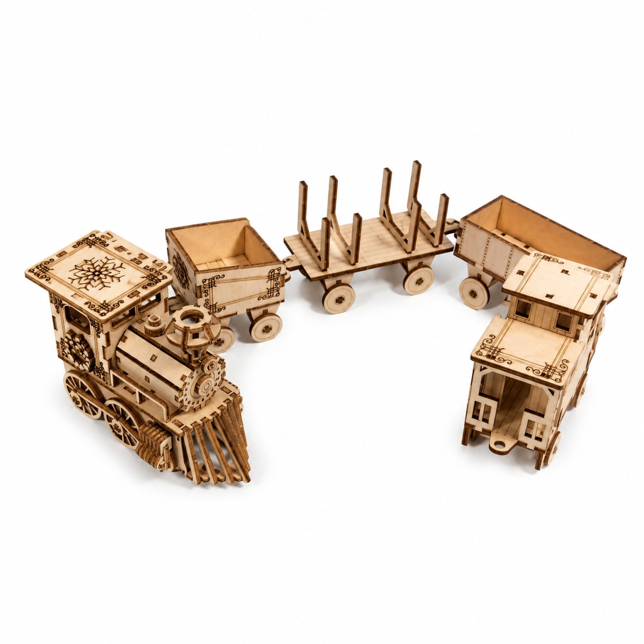 Festive Holiday Train 3D Wooden Puzzle on white background