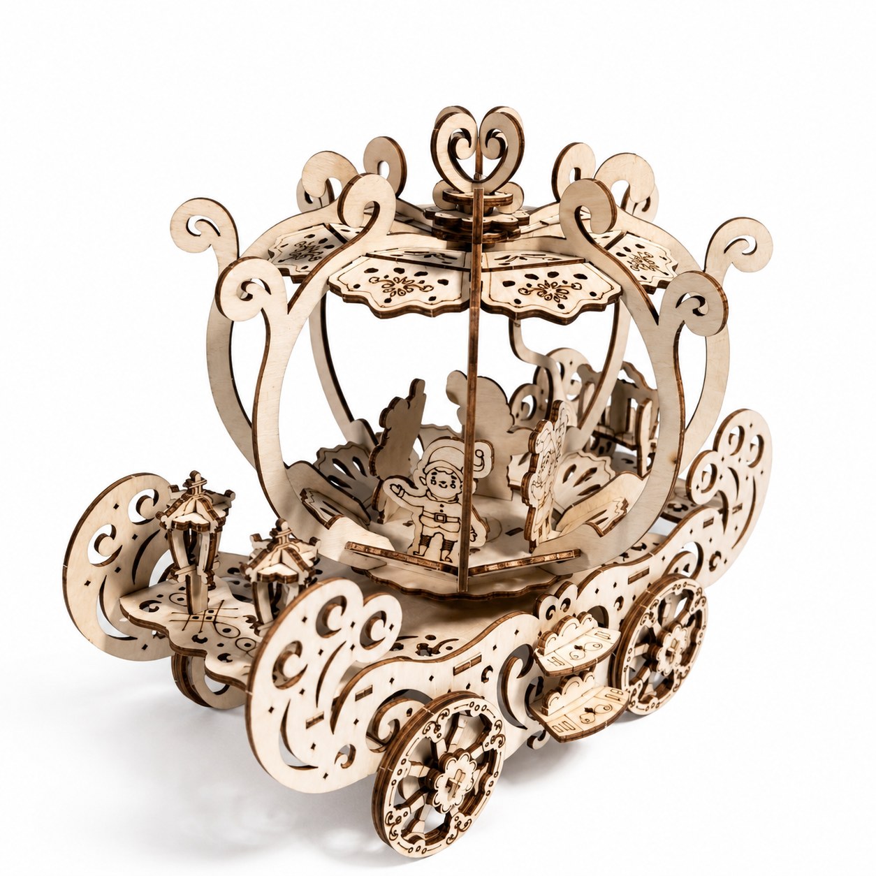 Festive Pumpkin Carriage 3D Wooden Puzzle on white background