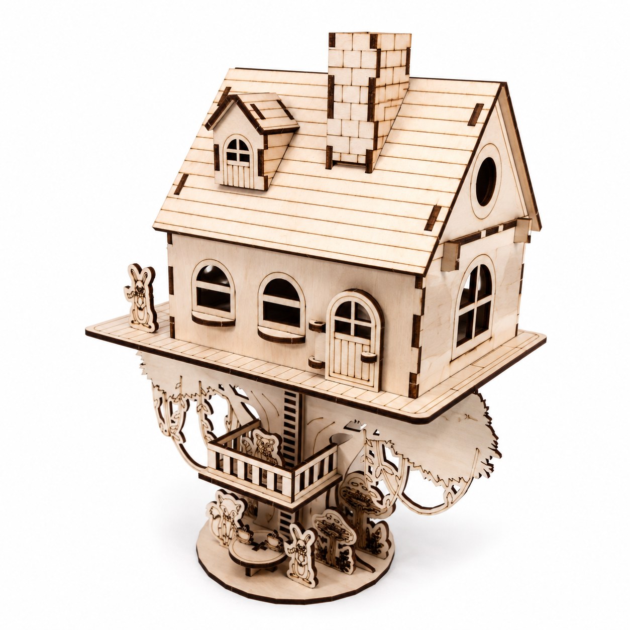 Whimsical Woodland Treehouse 3D Wooden Puzzle on white background