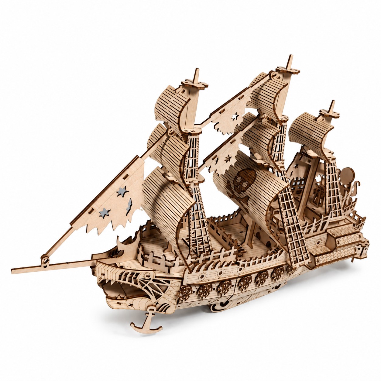 Phantom Pirate Ship 3D Wooden Puzzle on a white background