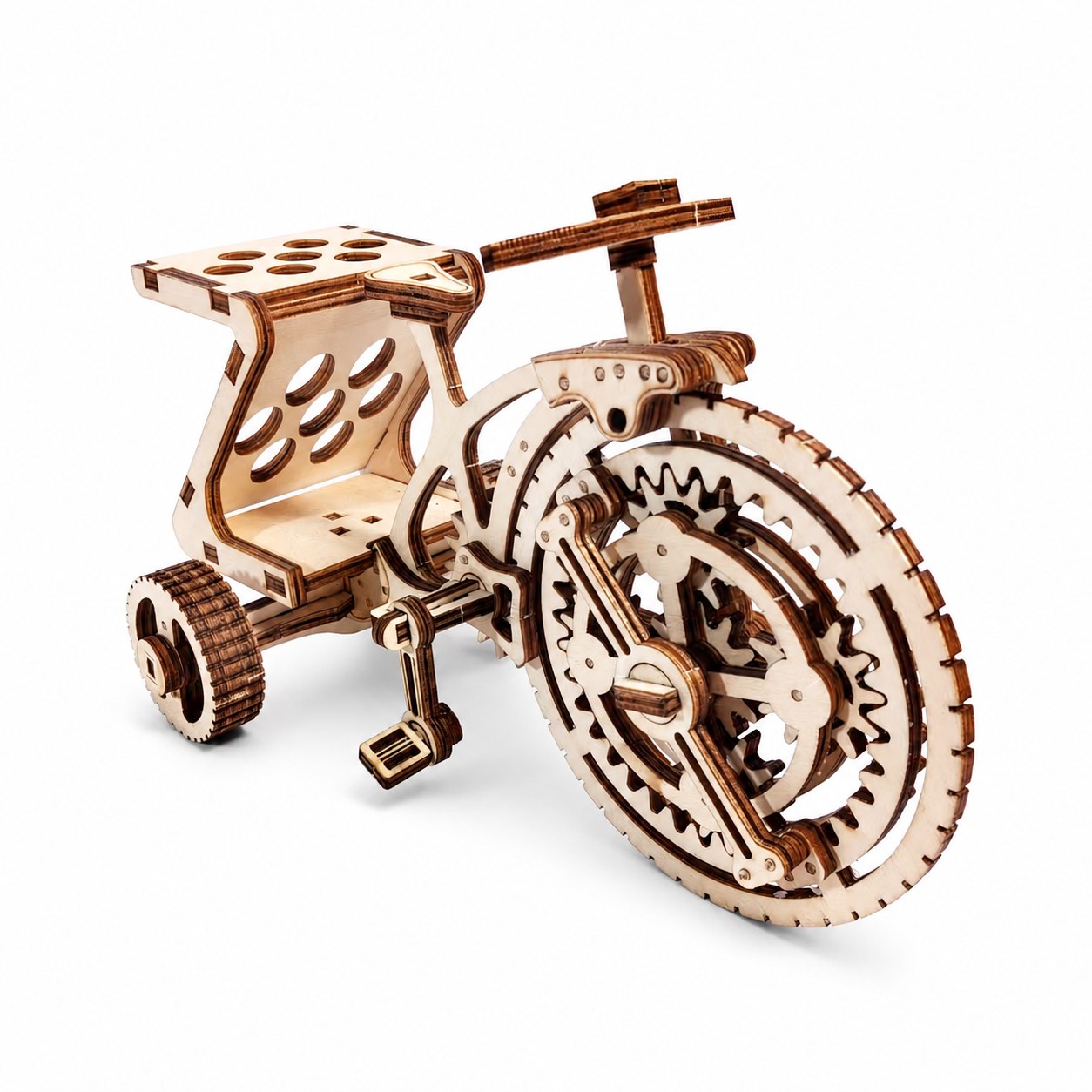 Vintage wooden tricycle 3D puzzle with pen holder rack