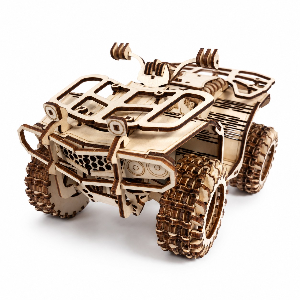Off-Road ATV 3D wooden model kit on a white background.