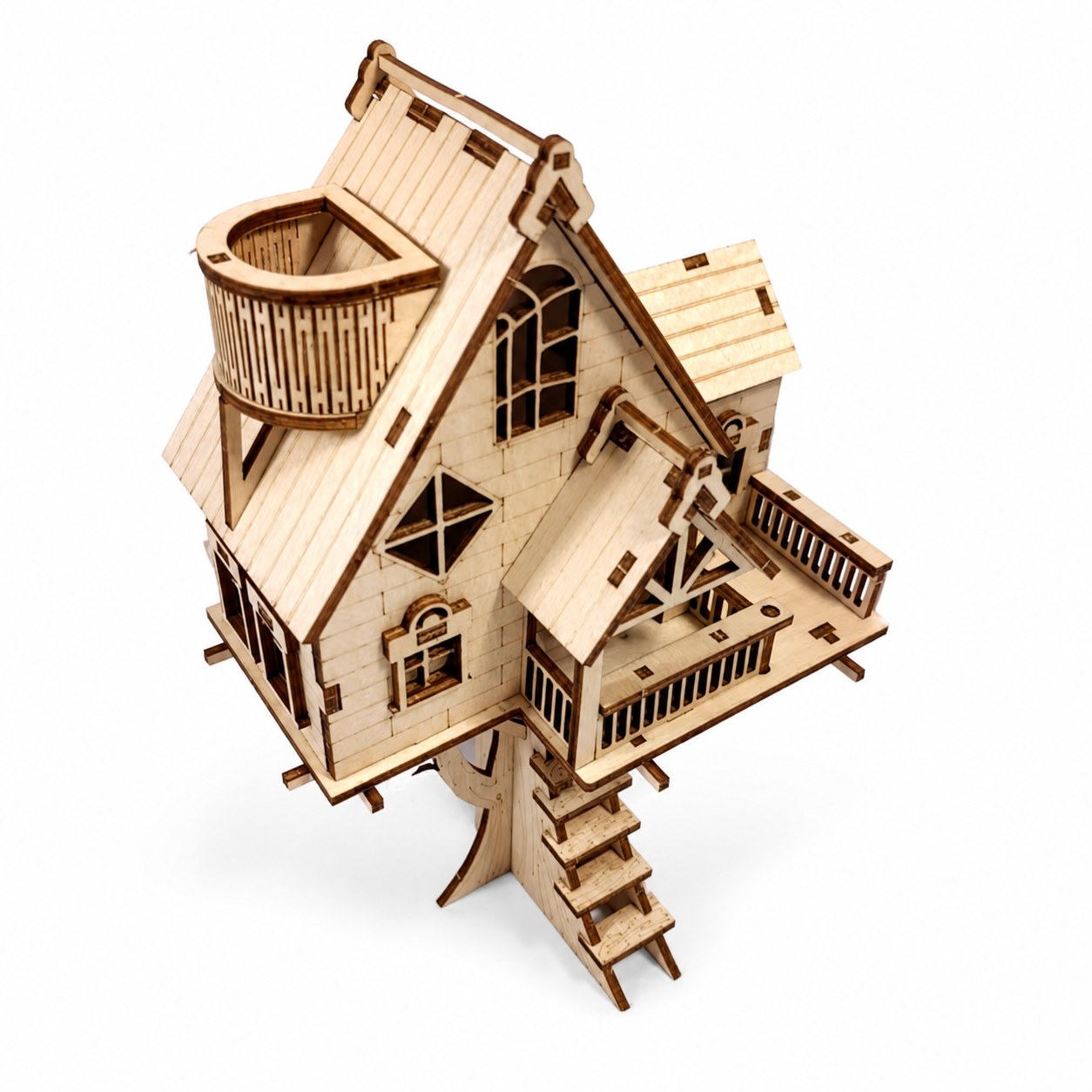 Rustic Treehouse 3D Wooden Puzzle on white background