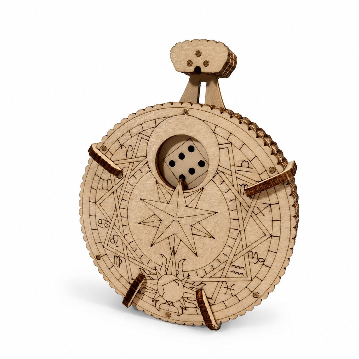 Astrological Dice Roller 3D Wooden Model Kit on white background