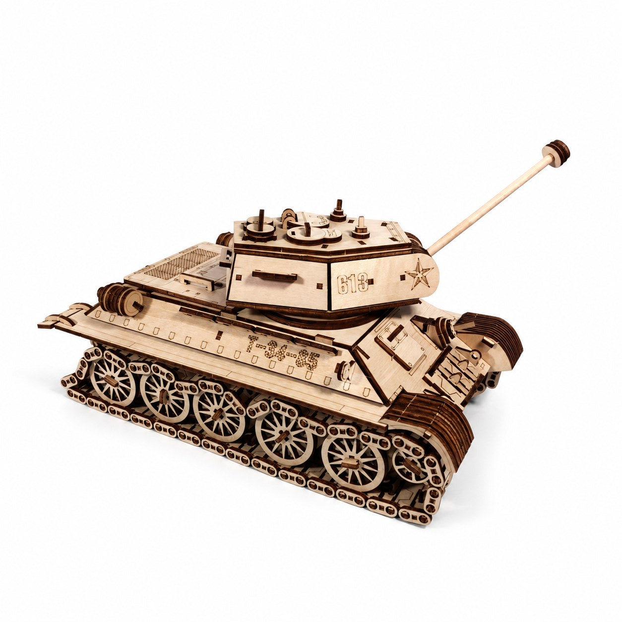 Military T-34 Tank 3D Wooden Puzzle on white background