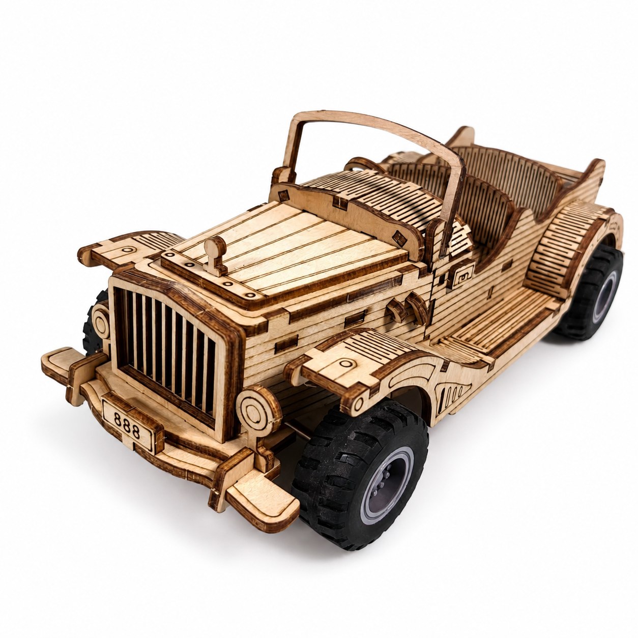 Vintage Convertible Car 3D Wooden Puzzle assembled model on white background