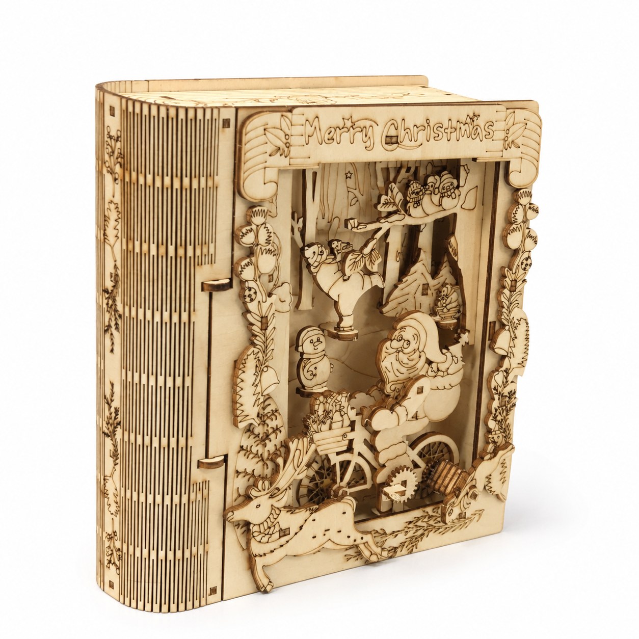 3D wooden Christmas book box puzzle front view