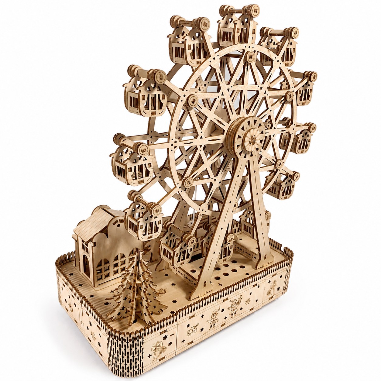 Winter Ferris Wheel 3D Wooden Puzzle on white background