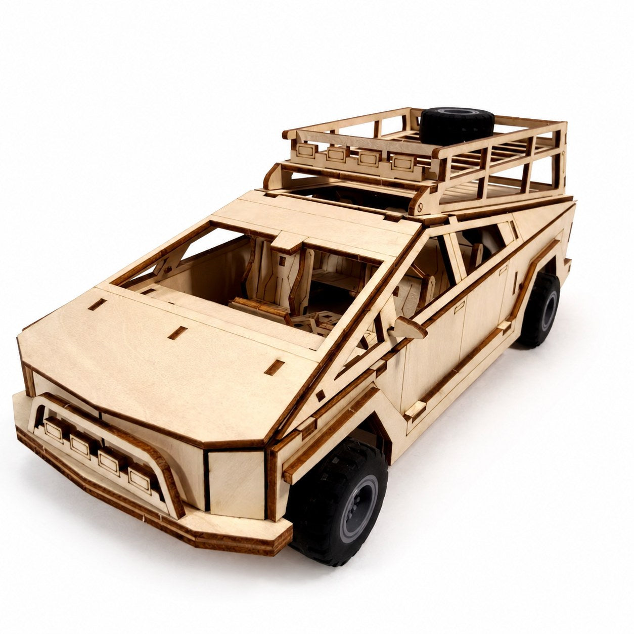 Futuristic Geometric Pickup 3D Wooden Puzzle on a white background