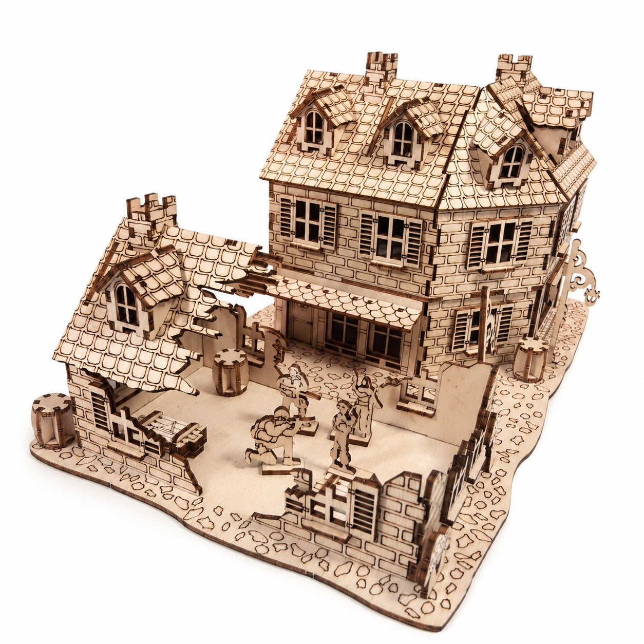 Urban Warfare Diorama 3D Wooden Model Kit on white background