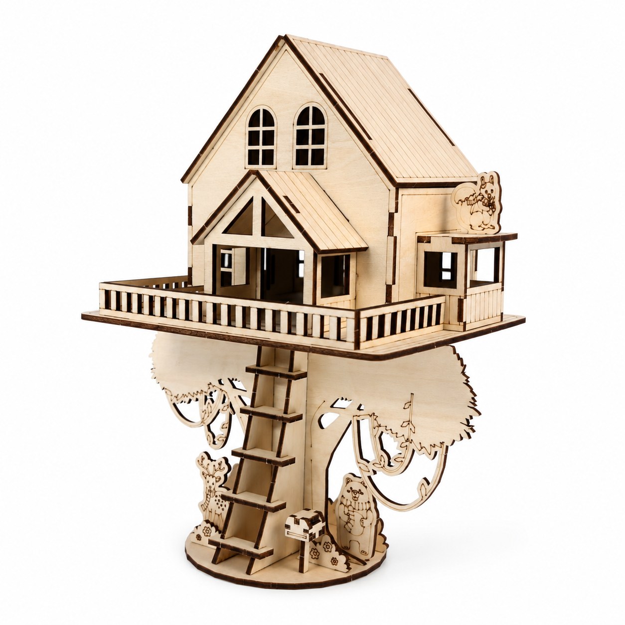 Whimsical Woodland Treehouse 3D Wooden Puzzle on white background
