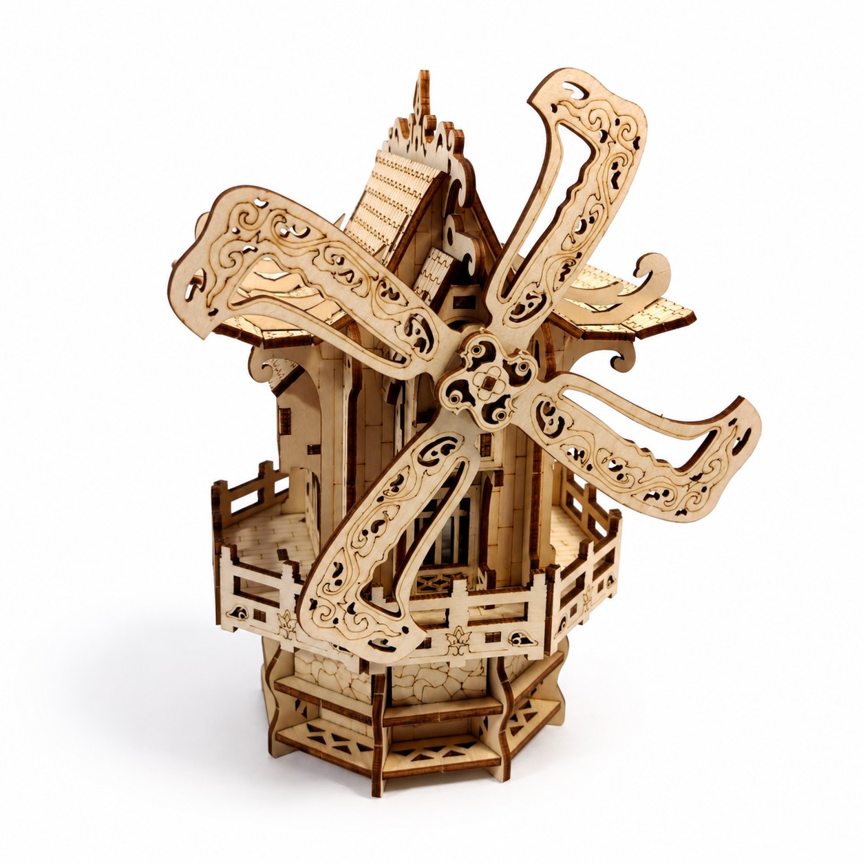 Rustic Windmill House 3D Wooden Puzzle on white background