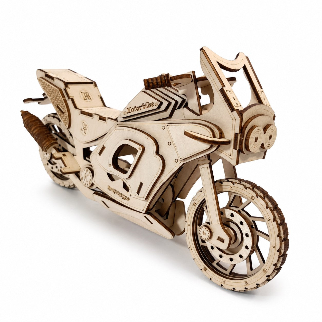 Sport motorbike 3D wooden puzzle on white background