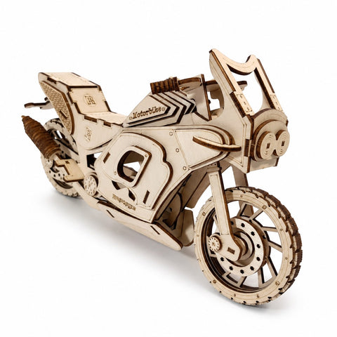Sport motorbike 3D wooden puzzle on white background
