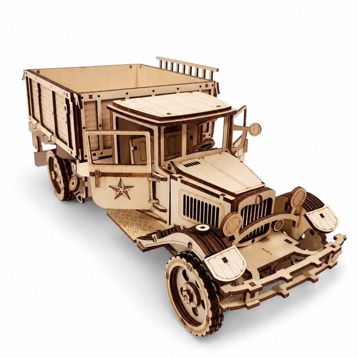Vintage Cargo Truck 3D Wooden Puzzle on a white background