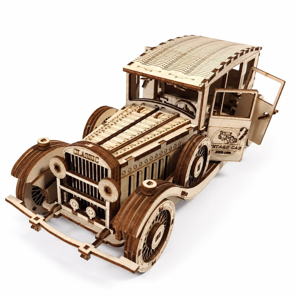 Classic Vintage Car 3D Wooden Puzzle on white background