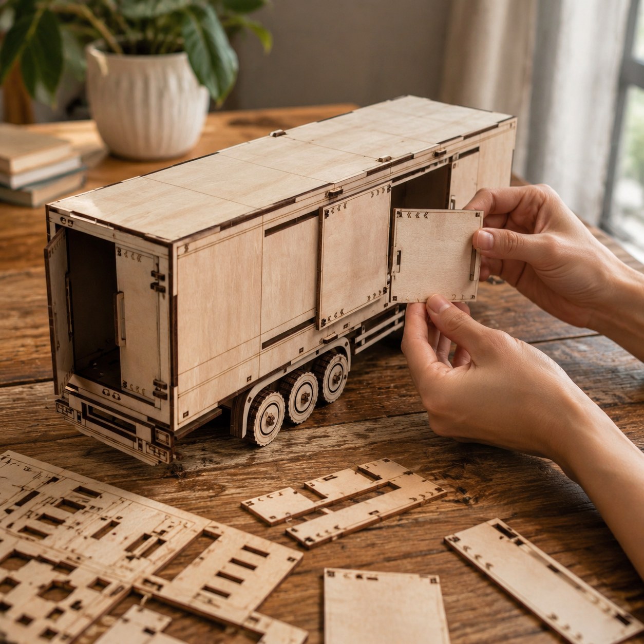 Building the wooden cargo trailer model