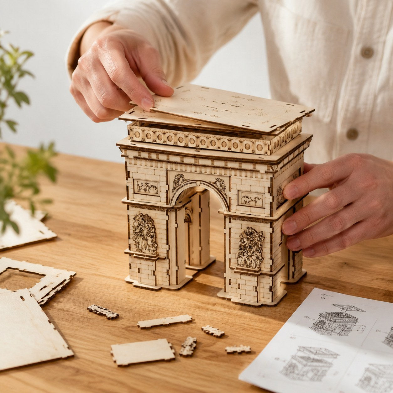 Assembling the Arc de Triomphe 3D wooden puzzle