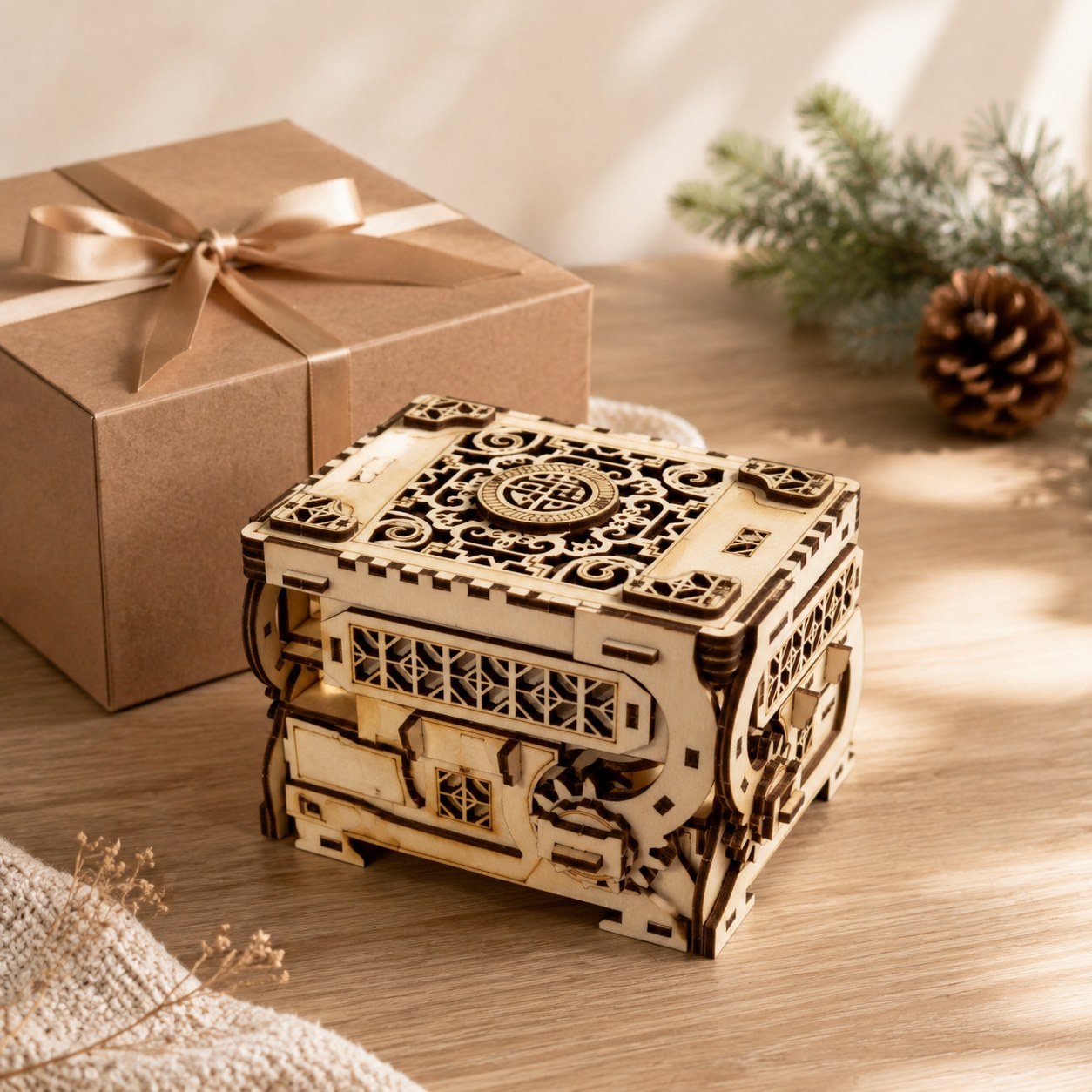 Finished wooden treasure box displayed as a handmade gift