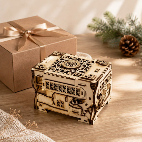 Finished wooden treasure box displayed as a handmade gift