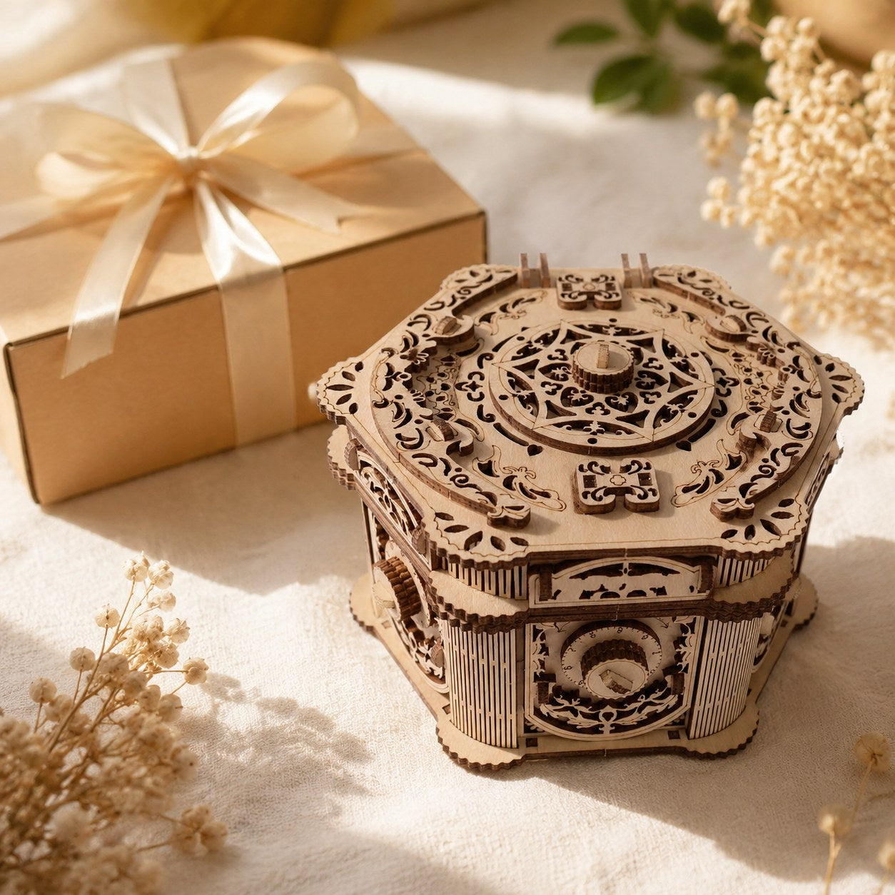 Finished wooden jewelry box displayed as a beautiful gift