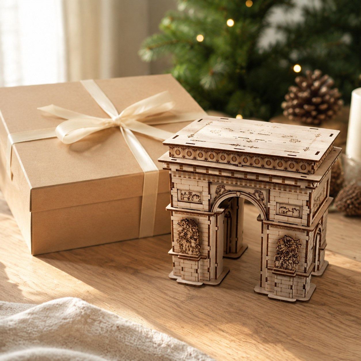 Arc de Triomphe 3D wooden puzzle displayed as a gift
