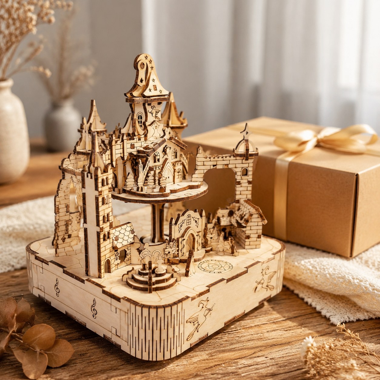 Magical Castle 3D Wooden Puzzle displayed as a gift