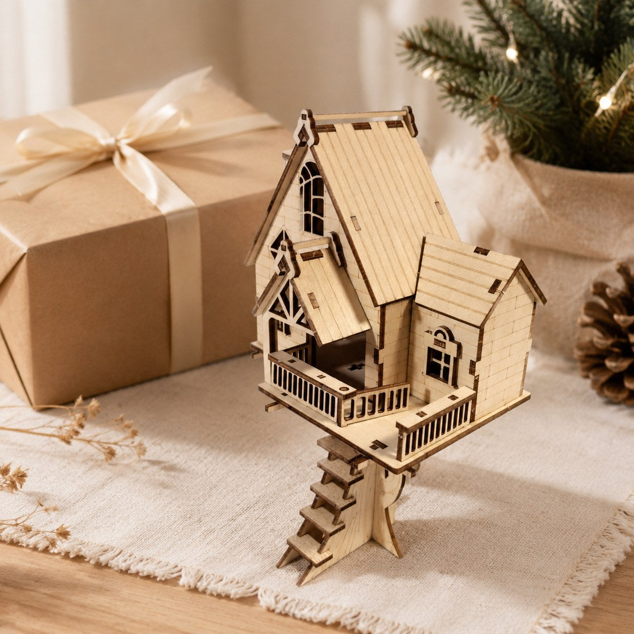 Treehouse 3D wooden puzzle packaged as a gift